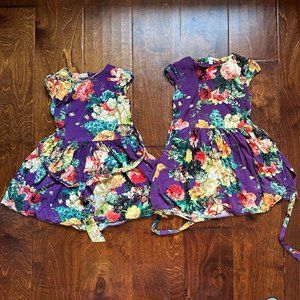 TWIN BUNDLE - 2 Summer Floral Print Cotton Dresses in Purple Color
